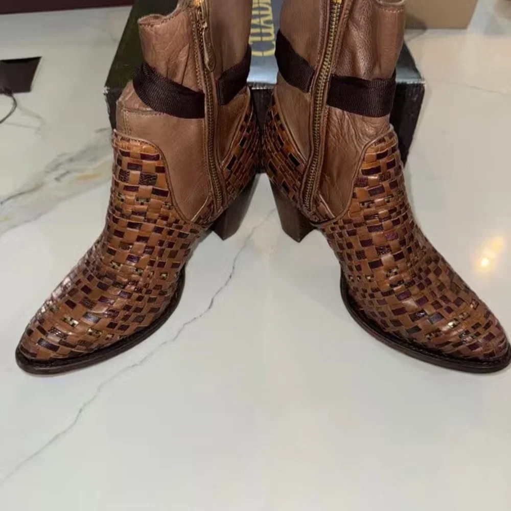 Freebird by Steven Tan and Brown Woven Heeled Boots - Picture 6 of 7